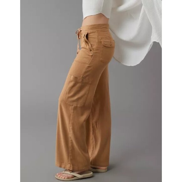 AE Dreamy Drape Linen-Blend Baggy Wide-Leg Cargo Pant NWT Sz 6L - Picture 2 of 9